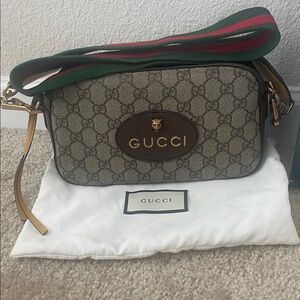 Gucci Beige and Brown Crossbody with Green and Red Strap